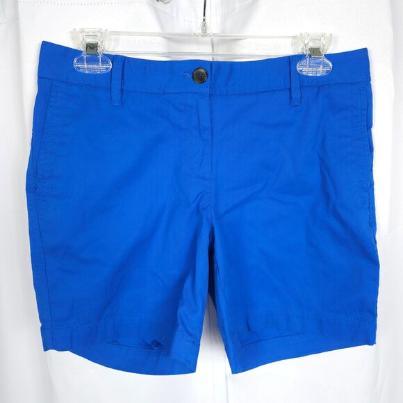 Talbots Womens 2P Petite 31x6 Blue Flat Front Relaxed Fit Chino Khaki Shorts - Picture 1 of 7